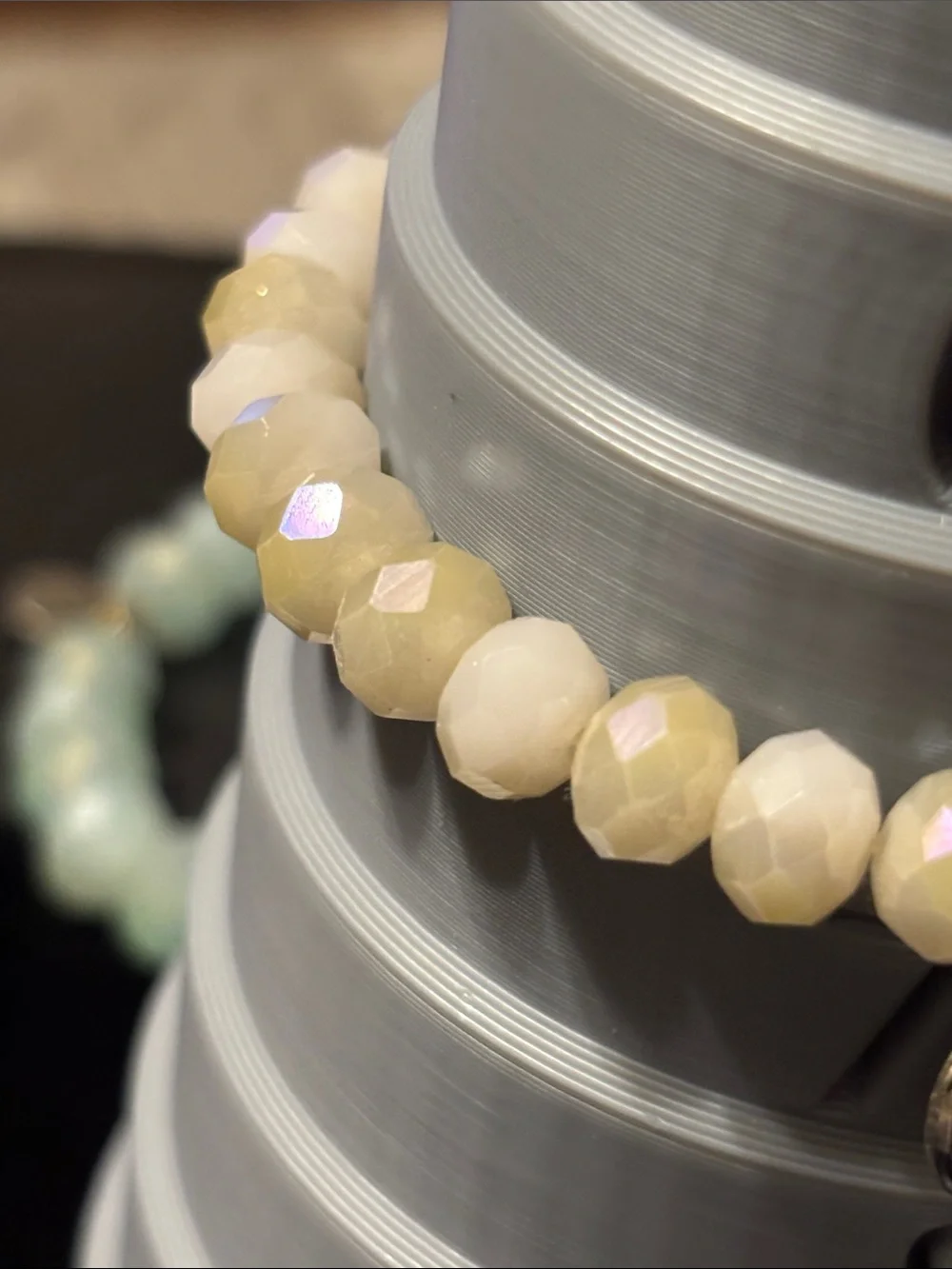 Faceted Bracelet Erimish Mint, White & Silver‎ Beaded Read